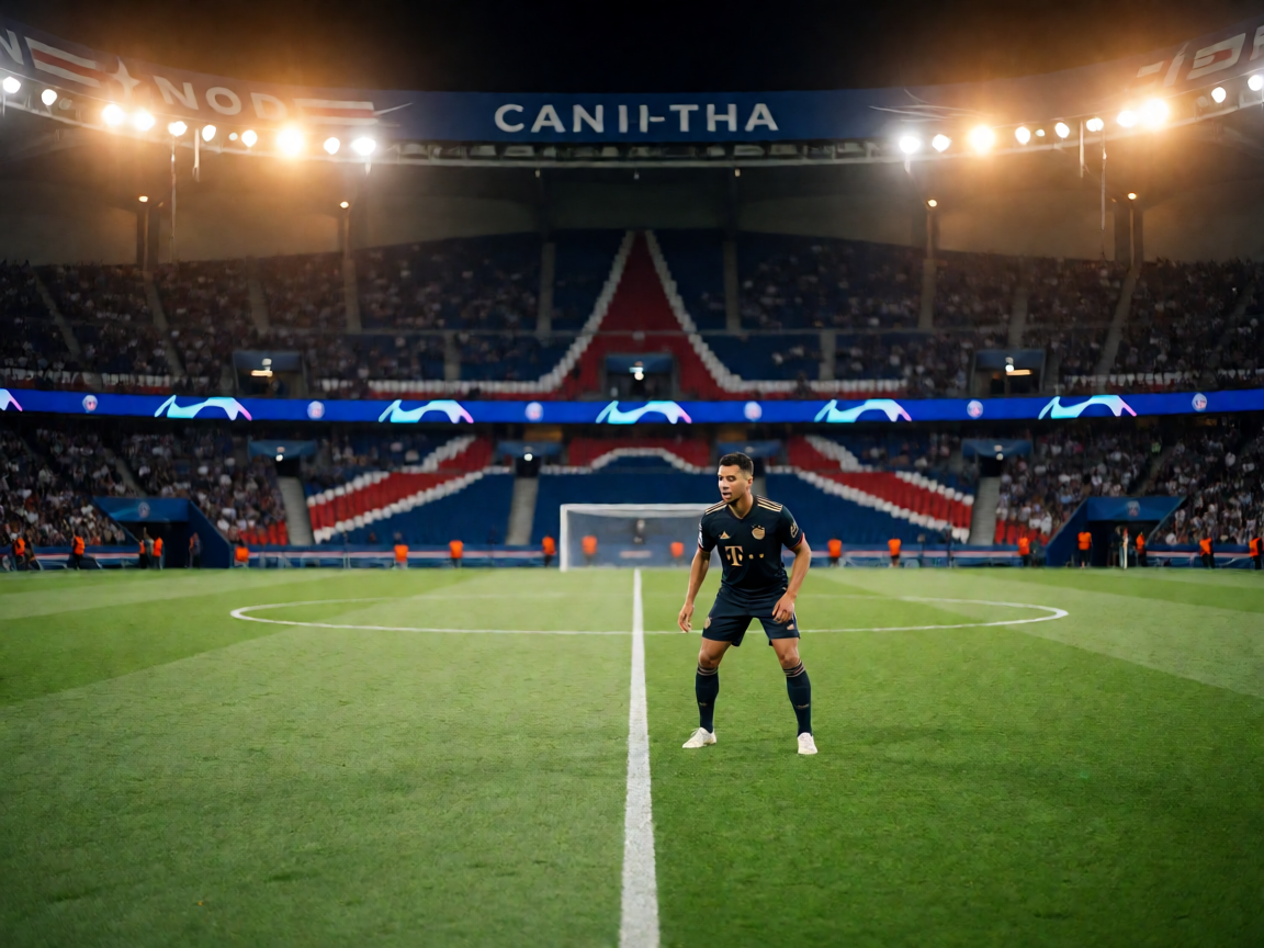 夜幕下的足球场灯光照亮球场，准备开赛